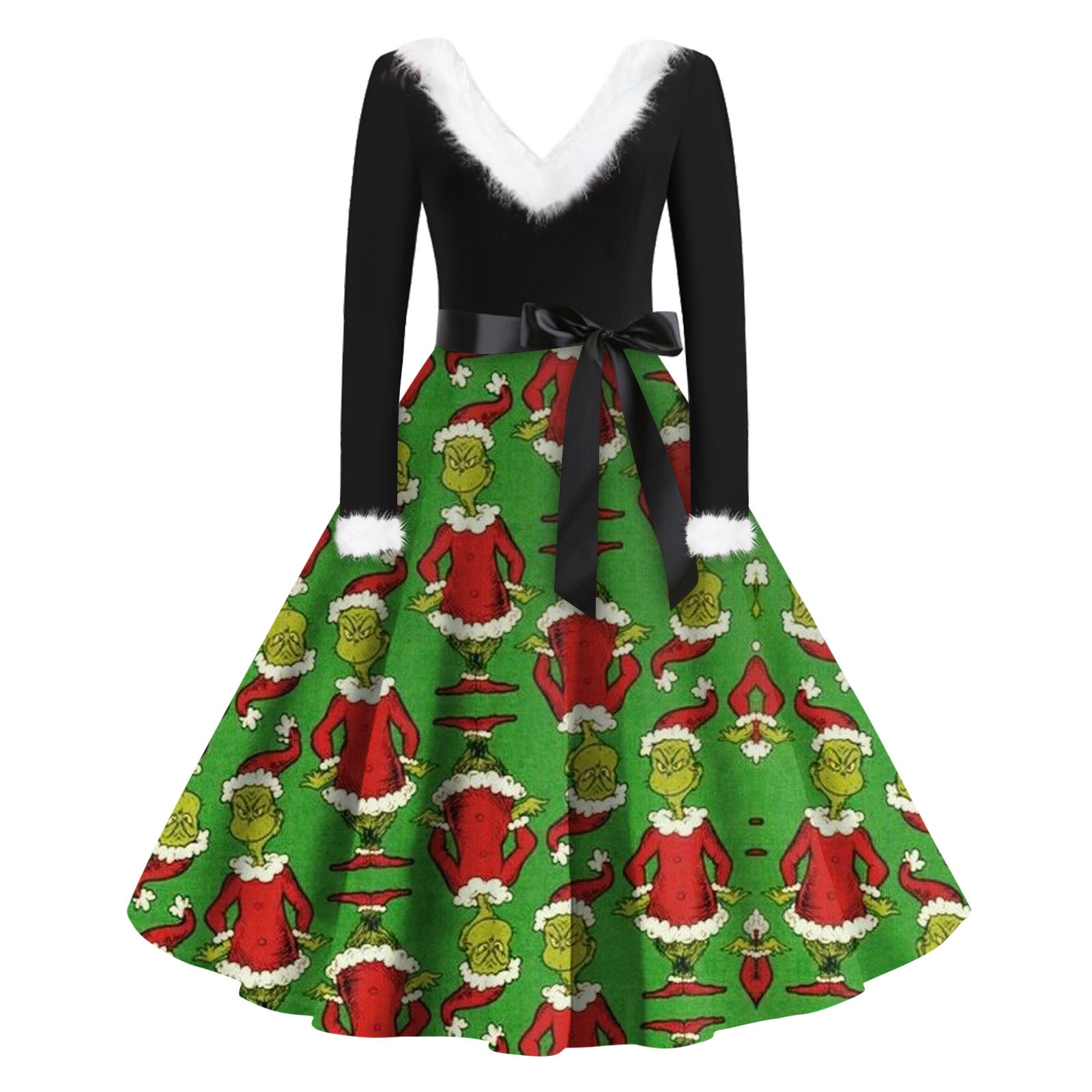Winter Christmas Dresses Women 50s Vintage Swing Elegant Party Dress Long  Sleeve | eBay